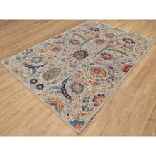 Load image into Gallery viewer, 6&#39;3&quot;x9&#39;1&quot; Cosmic Latte White, Soft and Plush Pile, Hand Knotted With Sickle Leaf Design, Silk With Textured Wool, Oriental Rug FWR545682