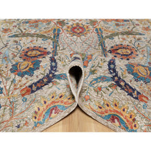 Load image into Gallery viewer, 6&#39;3&quot;x9&#39;1&quot; Cosmic Latte White, Soft And Plush Pile, Hand Knotted With Sickle Leaf Design, Silk With Textured Wool, Oriental Rug FWR545682