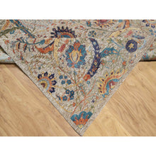 Load image into Gallery viewer, 6&#39;3&quot;x9&#39;1&quot; Cosmic Latte White, Soft and Plush Pile, Hand Knotted With Sickle Leaf Design, Silk With Textured Wool, Oriental Rug FWR545682