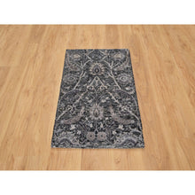 Load image into Gallery viewer, 2&#39;x3&#39; Wenge Brown, Hand Knotted Sickle Leaf Design With Essence Of Black, Soft Pile, Wool and Silk, Mat Oriental Rug FWR545694