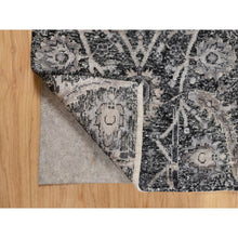 Load image into Gallery viewer, 2&#39;x3&#39; Wenge Brown, Hand Knotted Sickle Leaf Design With Essence Of Black, Soft Pile, Wool and Silk, Mat Oriental Rug FWR545694
