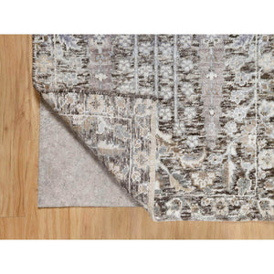 2'1"x3' Fossil Gray, Hand Knotted With Willow And Cypress Tree Design, Silk With Textured Wool, Mat Oriental Rug FWR545700