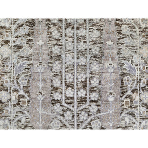 2'1"x3' Fossil Gray, Hand Knotted With Willow And Cypress Tree Design, Silk With Textured Wool, Mat Oriental Rug FWR545700