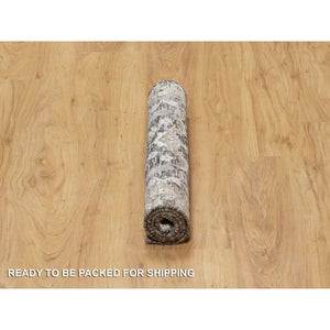 2'1"x3' Fossil Gray, Hand Knotted With Willow And Cypress Tree Design, Silk With Textured Wool, Mat Oriental Rug FWR545700