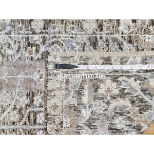 2'1"x3' Fossil Gray, Hand Knotted With Willow And Cypress Tree Design, Silk With Textured Wool, Mat Oriental Rug FWR545700