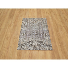 Load image into Gallery viewer, 2&#39;x3&#39; Falcon Gray, Silk With Textured Wool, Hand Knotted With Willow And Cypress Tree Design, Oriental Mat Rug FWR545706