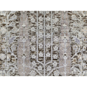 2'x3' Falcon Gray, Silk With Textured Wool, Hand Knotted With Willow And Cypress Tree Design, Oriental Mat Rug FWR545706