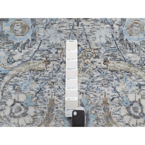 2'1"x3' Eider White, Sickle Leaf Design, Plush and Lush Soft Pile, Silk With Textured Wool, Hand Knotted, Mat Oriental Rug FWR545712