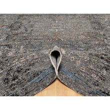Load image into Gallery viewer, 10&#39;x14&#39; Charcoal Gray, Transitional Persian Influence Erased Medallion Design, Borderless, Silk With Textured Wool, Hand Knotted Oriental Rug FWR545724