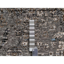 Load image into Gallery viewer, 10&#39;x14&#39; Charcoal Gray, Transitional Persian Influence Erased Medallion Design, Borderless, Silk With Textured Wool, Hand Knotted Oriental Rug FWR545724