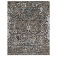 Load image into Gallery viewer, 8&#39;x9&#39;10&quot; Intense Gray, Hand Knotted, Transitional Persian Influence Erased Medallion Design, Silk with Textured Wool, Oriental Rug FWR545730
