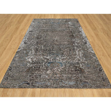 Load image into Gallery viewer, 8&#39;x9&#39;10&quot; Intense Gray, Hand Knotted, Transitional Persian Influence Erased Medallion Design, Silk with Textured Wool, Oriental Rug FWR545730