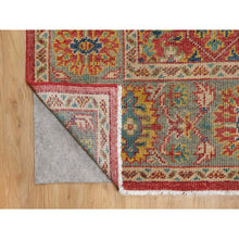 Load image into Gallery viewer, 9&#39;x11&#39;10&quot; Rythmic Red With Desaturated Green, Antiqued Oushak Reimagined, Sheared Low, 100% Wool, Hand Knotted Repetitive Star and Rosette Design Oriental Rug FWR545742