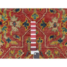 Load image into Gallery viewer, 9&#39;x11&#39;10&quot; Rythmic Red With Desaturated Green, Antiqued Oushak Reimagined, Sheared Low, 100% Wool, Hand Knotted Repetitive Star and Rosette Design Oriental Rug FWR545742