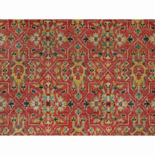 Load image into Gallery viewer, 9&#39;x11&#39;10&quot; Rythmic Red With Desaturated Green, Antiqued Oushak Reimagined, Sheared Low, 100% Wool, Hand Knotted Repetitive Star and Rosette Design Oriental Rug FWR545742
