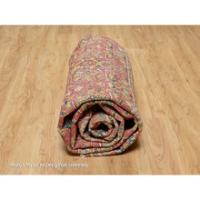 Load image into Gallery viewer, 9&#39;x11&#39;10&quot; Rythmic Red With Desaturated Green, Antiqued Oushak Reimagined, Sheared Low, 100% Wool, Hand Knotted Repetitive Star and Rosette Design Oriental Rug FWR545742