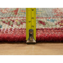 Load image into Gallery viewer, 9&#39;x11&#39;10&quot; Rythmic Red With Desaturated Green, Antiqued Oushak Reimagined, Sheared Low, 100% Wool, Hand Knotted Repetitive Star and Rosette Design Oriental Rug FWR545742