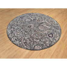 Load image into Gallery viewer, 10&#39;x10&#39; Timber Wolf Brown, Wool And Silk, Hand Knotted, Sickle Leaf Design With Essence Of Black, Plush And Lush Soft Pile, Round Oriental Rug FWR545748