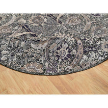 Load image into Gallery viewer, 10&#39;x10&#39; Timber Wolf Brown, Wool And Silk, Hand Knotted, Sickle Leaf Design With Essence Of Black, Plush And Lush Soft Pile, Round Oriental Rug FWR545748