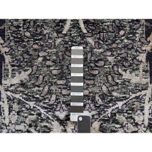 Load image into Gallery viewer, 10&#39;x10&#39; Timber Wolf Brown, Wool And Silk, Hand Knotted, Sickle Leaf Design With Essence Of Black, Plush And Lush Soft Pile, Round Oriental Rug FWR545748