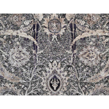 Load image into Gallery viewer, 10&#39;x10&#39; Timber Wolf Brown, Wool and Silk, Hand Knotted, Sickle Leaf Design With Essence Of Black, Plush and Lush Soft Pile, Round Oriental Rug FWR545748