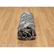 Load image into Gallery viewer, 10&#39;x10&#39; Timber Wolf Brown, Wool And Silk, Hand Knotted, Sickle Leaf Design With Essence Of Black, Plush And Lush Soft Pile, Round Oriental Rug FWR545748