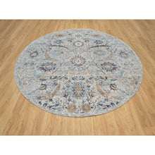 Load image into Gallery viewer, 10&#39;x10&#39; Tahira White, Hand Knotted, Silk With Textured Wool, Sickle Leaf Design, Lush And Plush Soft Pile, Round Oriental Rug FWR545754