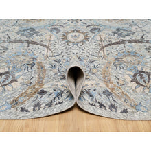 Load image into Gallery viewer, 10&#39;x10&#39; Tahira White, Hand Knotted, Silk With Textured Wool, Sickle Leaf Design, Lush And Plush Soft Pile, Round Oriental Rug FWR545754