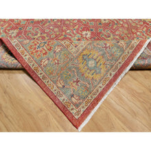 Load image into Gallery viewer, 10&#39;x13&#39;9&quot; Emboldened Red With Green Border, Hand Knotted Antiqued Oushak Reimagined With Repetitive Star and Rosette Design, Natural Wool, Sheared Low, Oriental Rug FWR545760