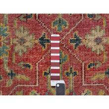 Load image into Gallery viewer, 10&#39;x13&#39;9&quot; Emboldened Red With Green Border, Hand Knotted Antiqued Oushak Reimagined With Repetitive Star and Rosette Design, Natural Wool, Sheared Low, Oriental Rug FWR545760