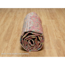 Load image into Gallery viewer, 10&#39;x13&#39;9&quot; Emboldened Red With Green Border, Hand Knotted Antiqued Oushak Reimagined With Repetitive Star and Rosette Design, Natural Wool, Sheared Low, Oriental Rug FWR545760