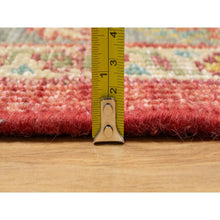 Load image into Gallery viewer, 10&#39;x13&#39;9&quot; Emboldened Red With Green Border, Hand Knotted Antiqued Oushak Reimagined With Repetitive Star and Rosette Design, Natural Wool, Sheared Low, Oriental Rug FWR545760