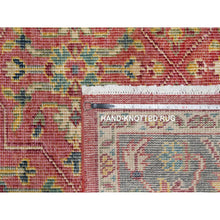 Load image into Gallery viewer, 10&#39;x13&#39;9&quot; Emboldened Red With Green Border, Hand Knotted Antiqued Oushak Reimagined With Repetitive Star and Rosette Design, Natural Wool, Sheared Low, Oriental Rug FWR545760