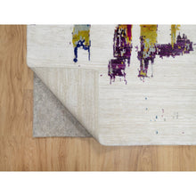 Load image into Gallery viewer, 2&#39;6&quot;x9&#39;10&quot; Jet Stream White, Colorful Modern Abstract Motifs Design With Painter&#39;s Brush Strokes, Hand Knotted, Wool and Sari Silk, Runner Oriental Rug FWR545766