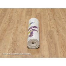 Load image into Gallery viewer, 2&#39;6&quot;x9&#39;10&quot; Jet Stream White, Colorful Modern Abstract Motifs Design With Painter&#39;s Brush Strokes, Hand Knotted, Wool and Sari Silk, Runner Oriental Rug FWR545766
