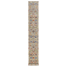 Load image into Gallery viewer, 2&#39;7&quot;x20&#39;2&quot; Cornsilk White, Sickle Leaf Design, Soft and Plush Pile, Silk With Textured Wool, Hand Knotted XL Runner Oriental Rug FWR545772