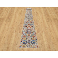 Load image into Gallery viewer, 2&#39;7&quot;x20&#39;2&quot; Cornsilk White, Sickle Leaf Design, Soft and Plush Pile, Silk With Textured Wool, Hand Knotted XL Runner Oriental Rug FWR545772