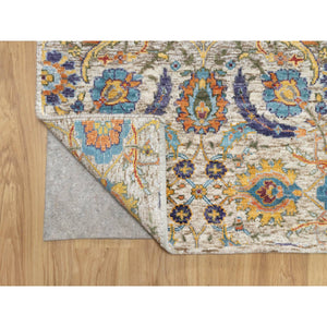2'7"x20'2" Cornsilk White, Sickle Leaf Design, Soft and Plush Pile, Silk With Textured Wool, Hand Knotted XL Runner Oriental Rug FWR545772