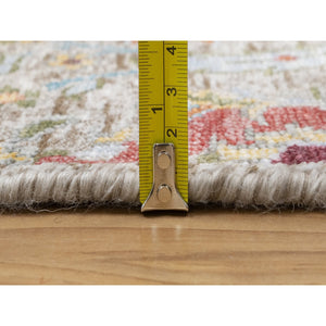 2'7"x20'2" Cornsilk White, Sickle Leaf Design, Soft and Plush Pile, Silk With Textured Wool, Hand Knotted XL Runner Oriental Rug FWR545772
