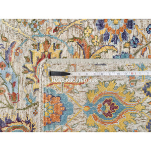 2'7"x20'2" Cornsilk White, Sickle Leaf Design, Soft and Plush Pile, Silk With Textured Wool, Hand Knotted XL Runner Oriental Rug FWR545772