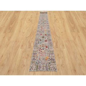 2'6"x23'10" Pearl Bush Beige, Hand Knotted Silk With Textured Wool, Directional Vase Design, Lush and Plush, Soft Pile, XL Runner Oriental Rug FWR545778