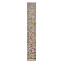 Load image into Gallery viewer, 2&#39;7&quot;x22&#39; Lacy Pearl White, All Over Directional Vase Design, Hand Knotted, Silk with Textured Wool, XL Runner Oriental Rug FWR545784