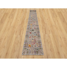 Load image into Gallery viewer, 2&#39;7&quot;x22&#39; Lacy Pearl White, All Over Directional Vase Design, Hand Knotted, Silk with Textured Wool, XL Runner Oriental Rug FWR545784