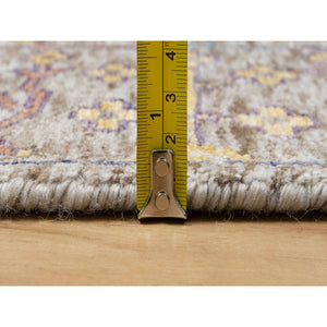 2'7"x22' Lacy Pearl White, All Over Directional Vase Design, Hand Knotted, Silk with Textured Wool, XL Runner Oriental Rug FWR545784