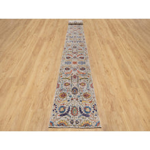 Load image into Gallery viewer, 2&#39;6&quot;x27&#39;7&quot; Promenade White, Silk With Textured Wool, Sickle Leaf Design, Hand Knotted, Soft Pile, XL Runner Oriental Rug FWR545790