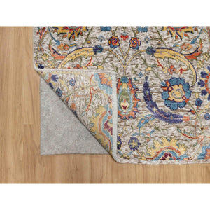 2'6"x27'7" Promenade White, Silk With Textured Wool, Sickle Leaf Design, Hand Knotted, Soft Pile, XL Runner Oriental Rug FWR545790