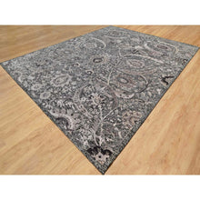 Load image into Gallery viewer, 11&#39;8&quot;x15&#39; Mulch Brown, Hand Knotted, Shades Of Black, Lush and Plush, Wool and Silk, Oversized Sickle Leaf Design Oriental Rug FWR545796