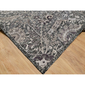11'8"x15' Mulch Brown, Hand Knotted, Shades Of Black, Lush and Plush, Wool and Silk, Oversized Sickle Leaf Design Oriental Rug FWR545796