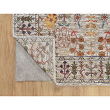 Load image into Gallery viewer, 4&#39;2&quot;x12&#39; Chalk Beige, Silk With Textured Wool, Soft and Plush Pile, Hand Knotted, Directional Vase Design, Wide Runner Oriental Rug FWR545802