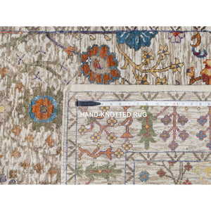 4'2"x12' Chalk Beige, Silk With Textured Wool, Soft and Plush Pile, Hand Knotted, Directional Vase Design, Wide Runner Oriental Rug FWR545802
